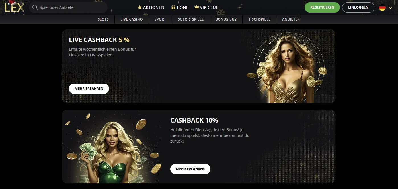 Bonus-Dashboard bei Lex Casino