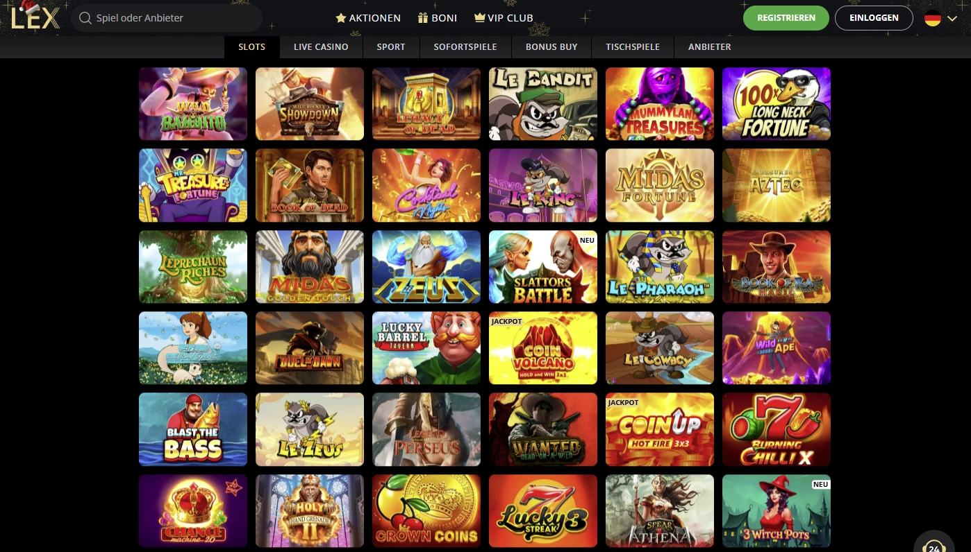 Spielauswahl bei Lex Casino